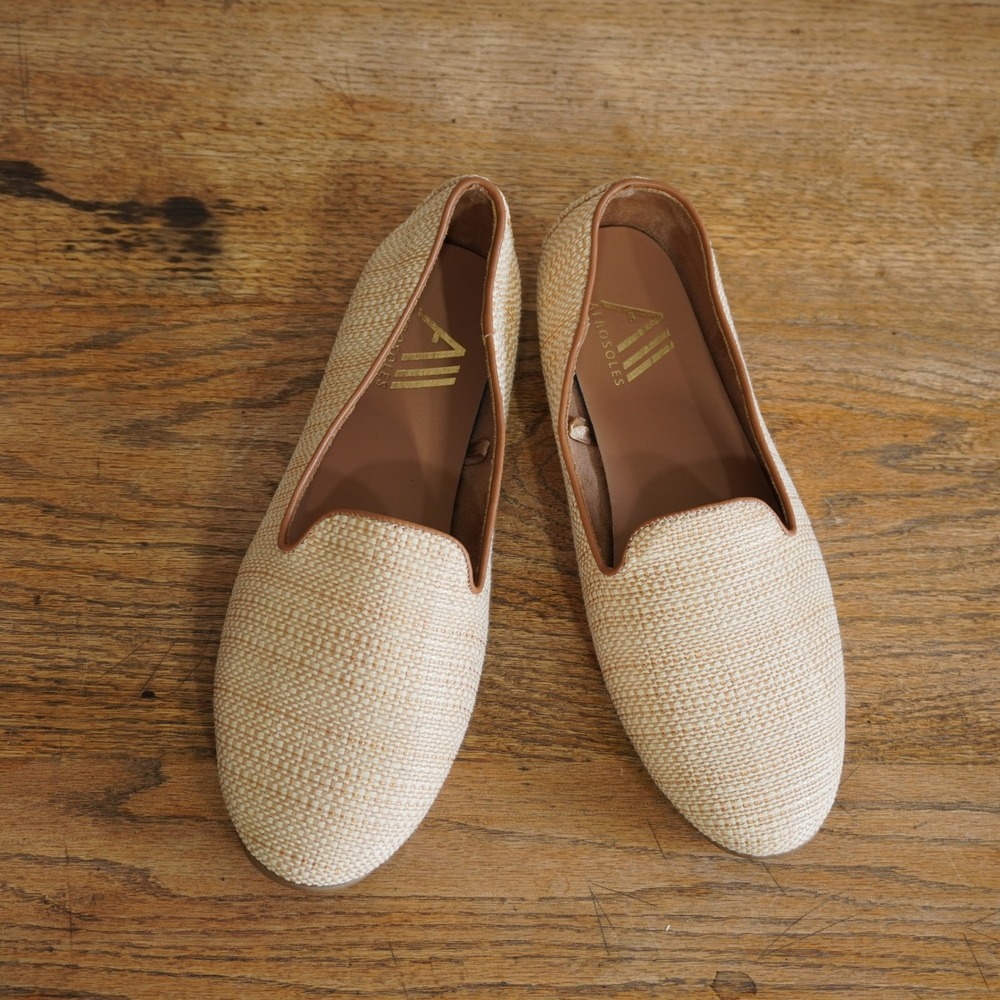 Aerosoles Women Size 10 Beige Flat Tan Woven Raffia Loafers Smoking Slipper Shoe - Picture 2 of 7